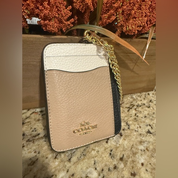 Coach Handbags - Coach Tri Color Zip Card Holder Zip Around Wallet with Chain Strap